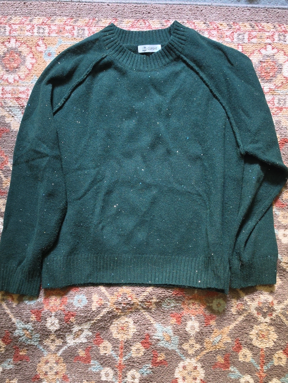 Dark Green Women's Sweater with Subtle Fleck Glitter Detail